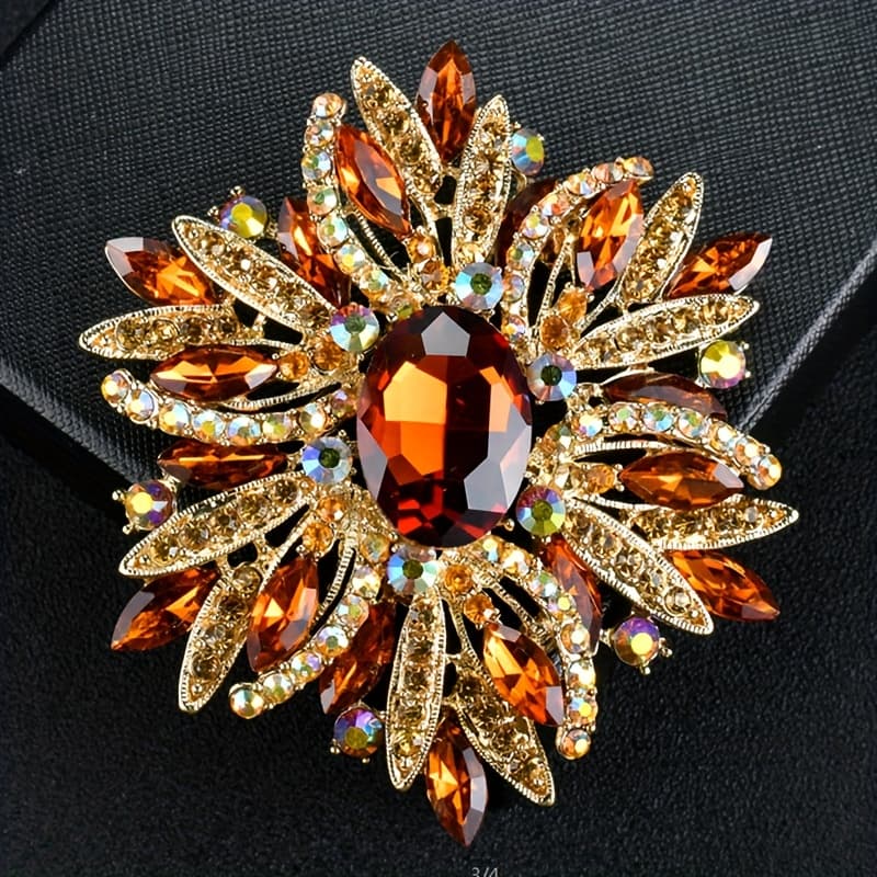 TEMU Exaggerated Flower Brooches | Retro Luxury Decoration, Alloy Material, , Plastic Mosaic For Party Banquet Badges Pins