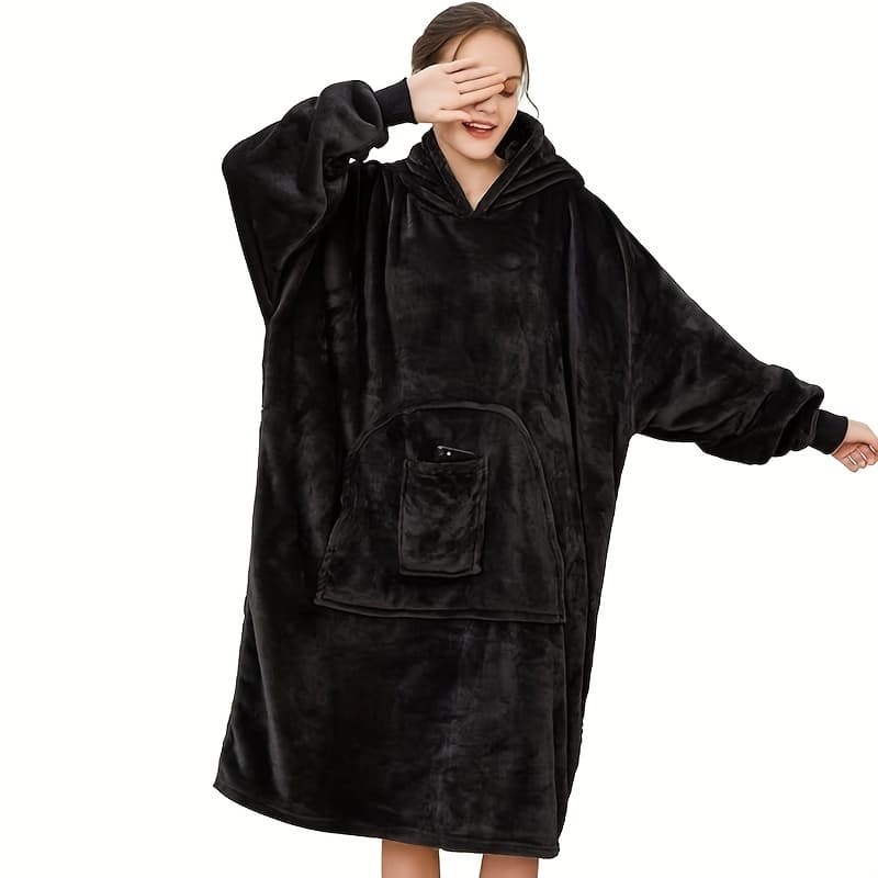 TEMU 1pc, Oversized Sherpa Hooded Blanket Sweatshirt, Flannel Fabric, Soft And Comfortable, Warm