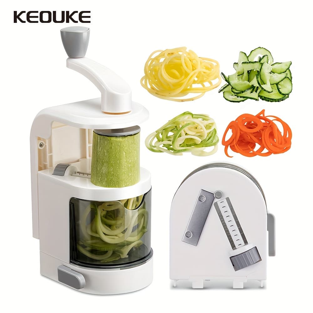 TEMU Keouke Vegetable Spiralizer Rotating Blade Veggie Spiralizer With Container Zucchini Noodle Maker With Strong Suction Cup Spiral Vegetable Cutter Slicer
