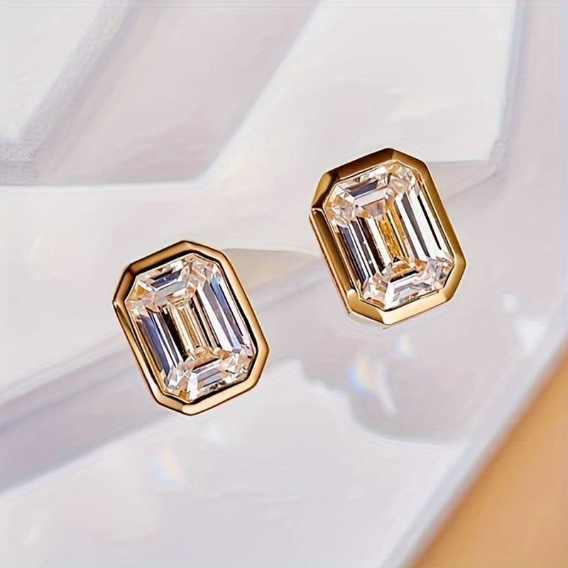 TEMU Geometric Shape Shiny Zirconia Decor Stud Earrings Elegant Jewelry Trendy Female Gift