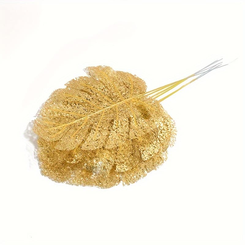 TEMU 6pcs, Golden Sequins Artificial Leaf, Tail Leaf Make For Wedding Birthday Party Home Decor Palm Leaves