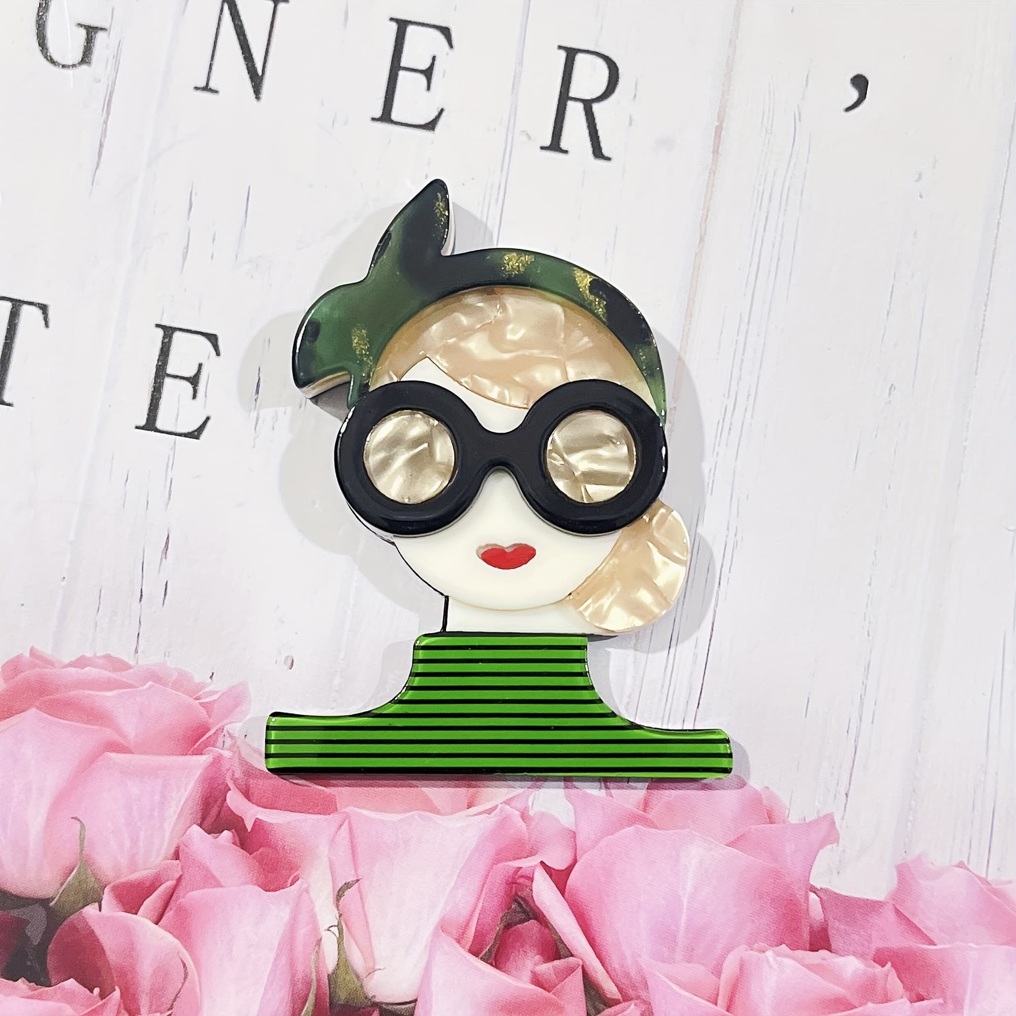 TEMU 1pc Of -color Hairband Brooch Pin, An Acrylic Fashion Character Badge Suitable For Coats And Bag Additions