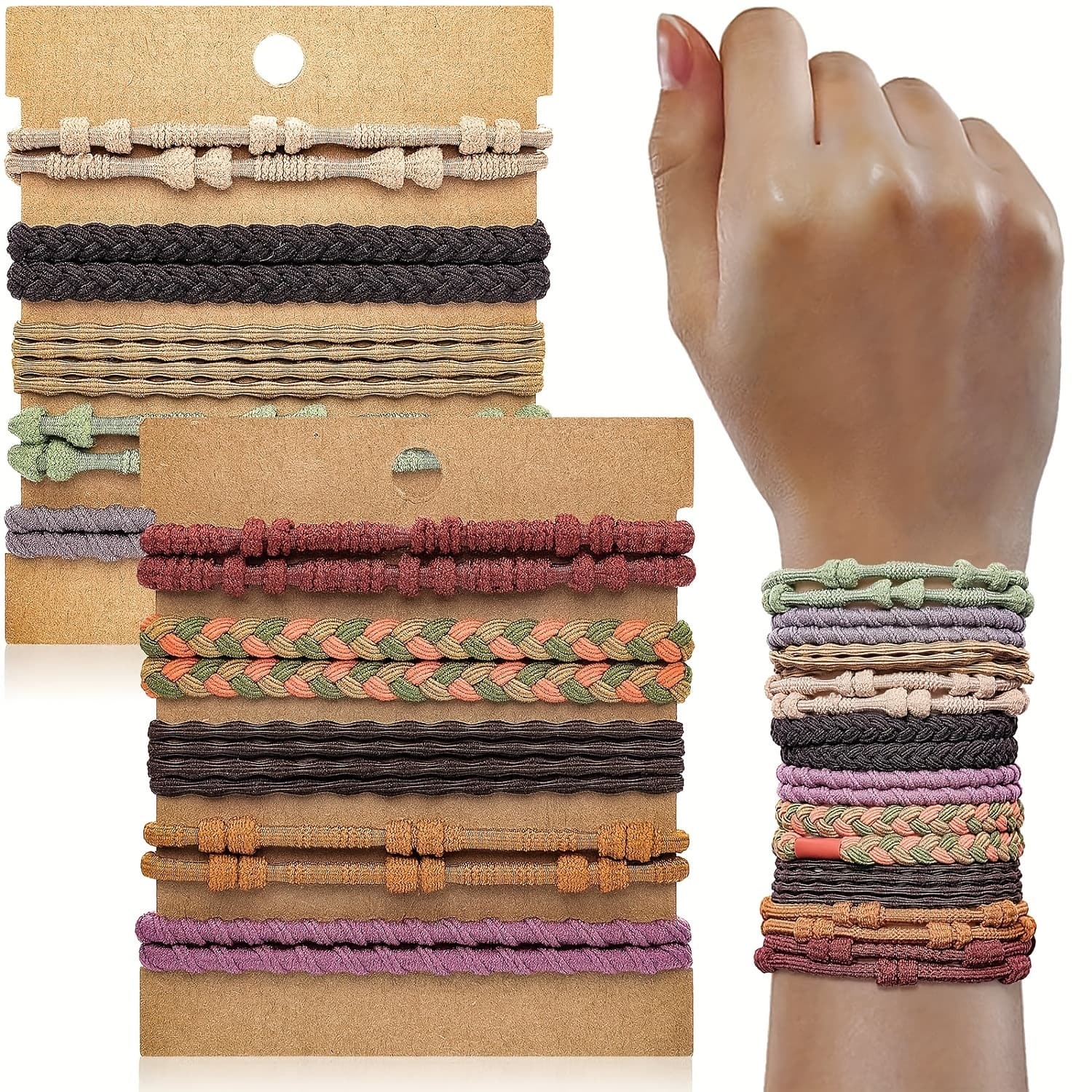 TEMU 20pcs Of Women's Bohemian Style Bracelets And Hair Ties, Elastic And Damage- Bands, Fashionable Ties And Bracelets, In Styles For Ponytails.