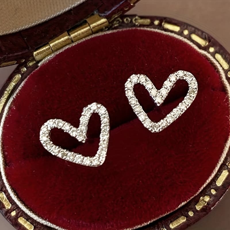 TEMU Easy Zirconia Heart Stud Earrings Women's Birthday Gift Wear Fashion Cute Accessory ()