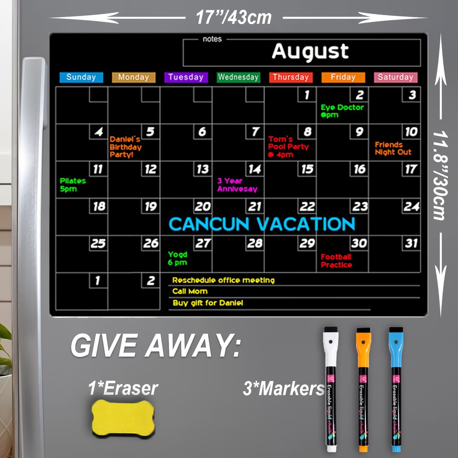 TEMU Magnetic Dry Erase Calendar For Fridge, 17x11.8 Inches Monthly Calendar For Refrigerator - No Stains Or - Included 1pc/3pcs Dry Erase Marker - Monthly Planner Kitchen Blackboard Calendar