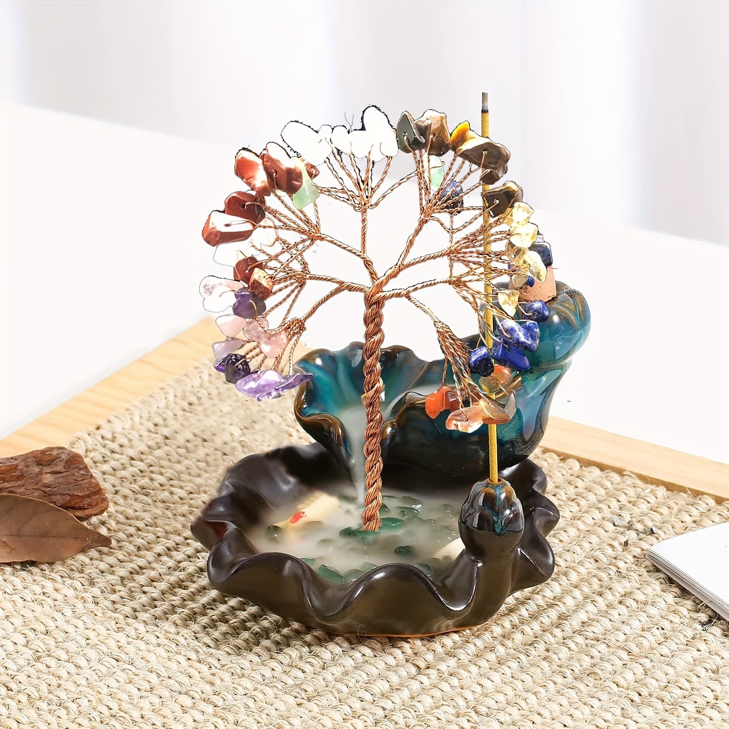 TEMU A Ceramic Incense Holder With 7 Crystal Money Trees, Suitable For Yoga Meditation And Home Decoration.