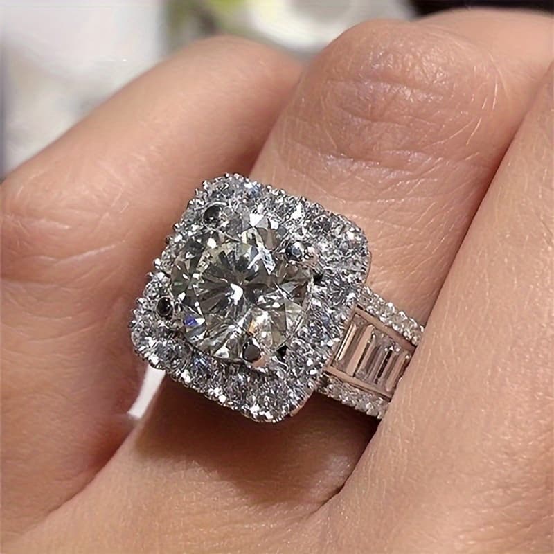 TEMU Bully Men's Synthetic Synthetic Zircon​​ Ring Fashion Square Ring Luxury Personalized Men's Ring