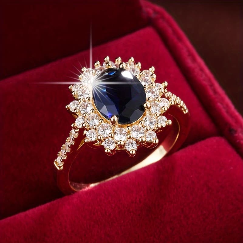 TEMU Luxury Sunflower Design Temperament Ladies Copper Ring