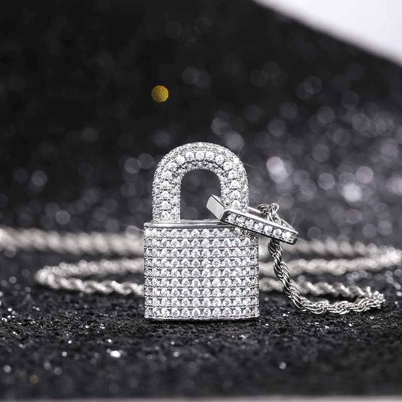 TEMU Luxury Super Sparkly Zirconia Full Pave Pendant Clasp Necklace Women Men Fashion Matching Accessory Scarf Chain