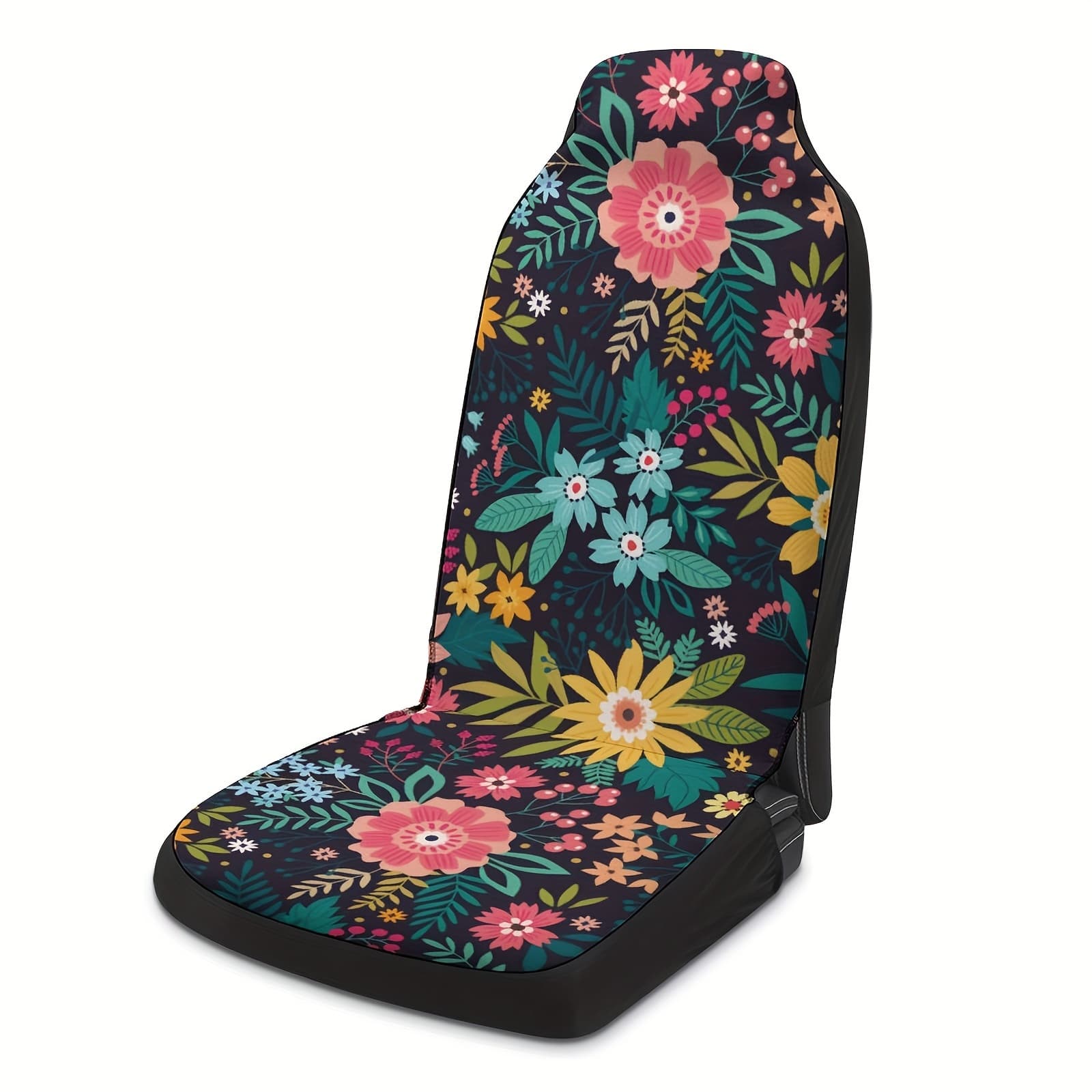 TEMU A Beautiful Floral Print Universal Single Seat Cover For Cars
