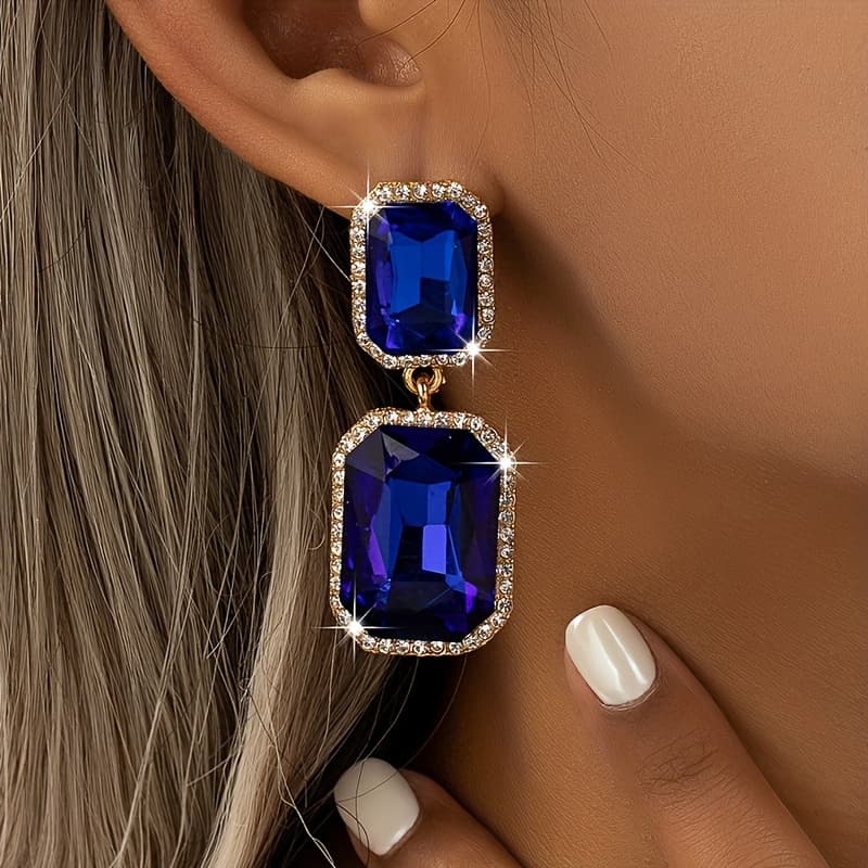 TEMU Pair Of Geometric Gemstone Stud Earrings Women' Banquet