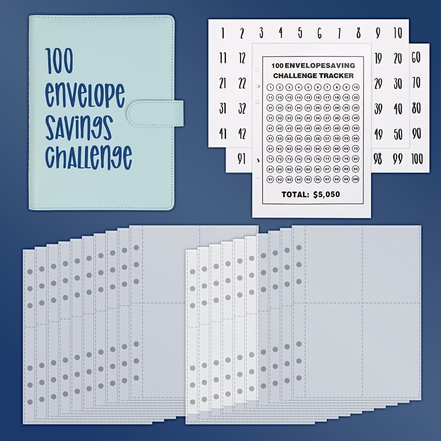 TEMU 4 House Card Film 25 Single Mask 1100 Day Sticker 1/set Of Couples Challenge 100 Day Envelope Challenge Loose Leaf This Event Cash Envelope Budget Notebook