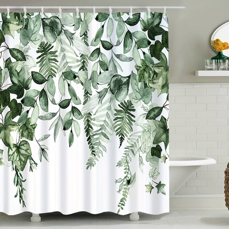 TEMU 1 Piece Of A Decorative Shower Curtain Featuring Small, Leaves, Designed To Be For Use In The Bathroom.