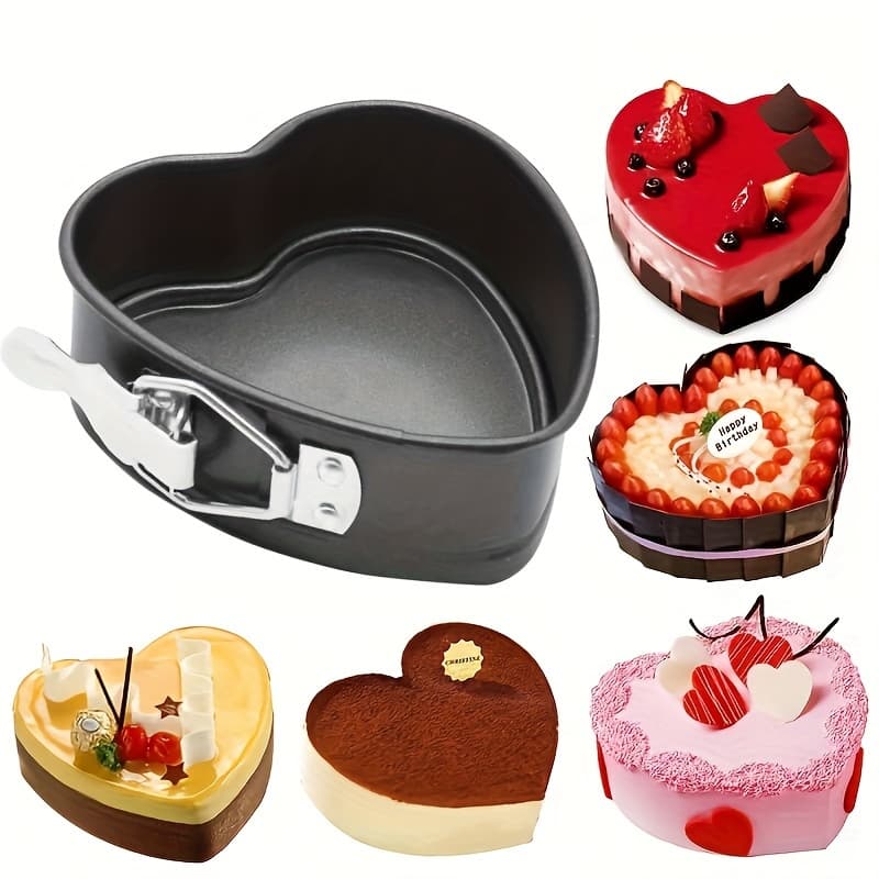 TEMU 1pc Heart-shaped Nonstick Baking Pan With Removable Bottom - 4.13'' Springform Cake Mold For Cheesecake, Pudding, Wedding - Leakproof, Kitchen Bakeware, Heart Shaped Cake Pan