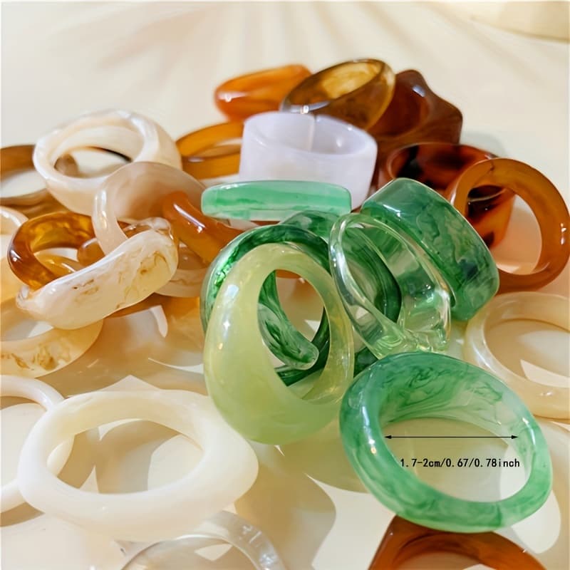 TEMU 30pcs Resin Rings, Plastic Rings Acrylic Rings For Women Teen S, Chunky Aesthetic Trendy Colorful Cute Stackable Jewelry, Bulk Rings, Statement Dome Thick Rings