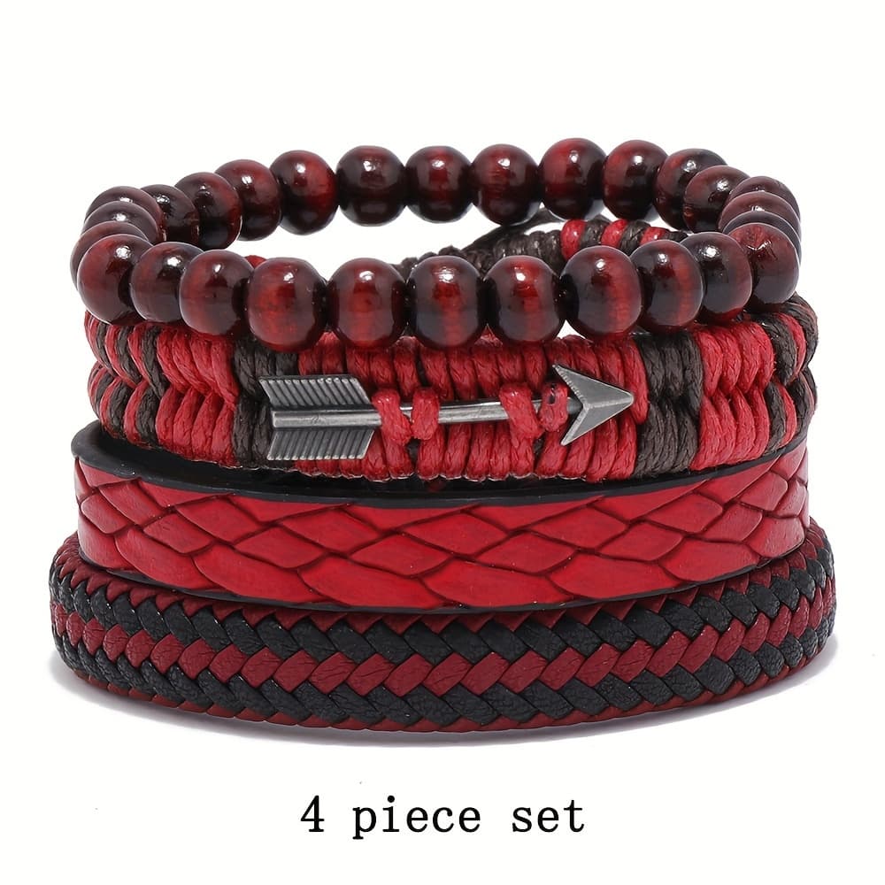 TEMU Creative New Pu Leather Hand-woven Bracelet 4pcs Set, Diy Fashion Minimalist Wrist Accessories