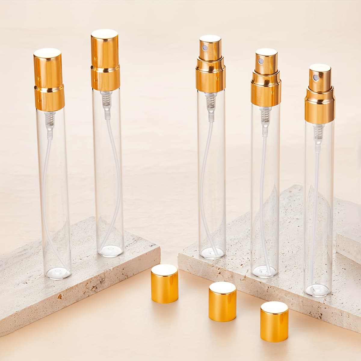 TEMU 5pcs 10ml Perfume Spray Bottle Set, Refillable Glass Atomizer Containers For Travel