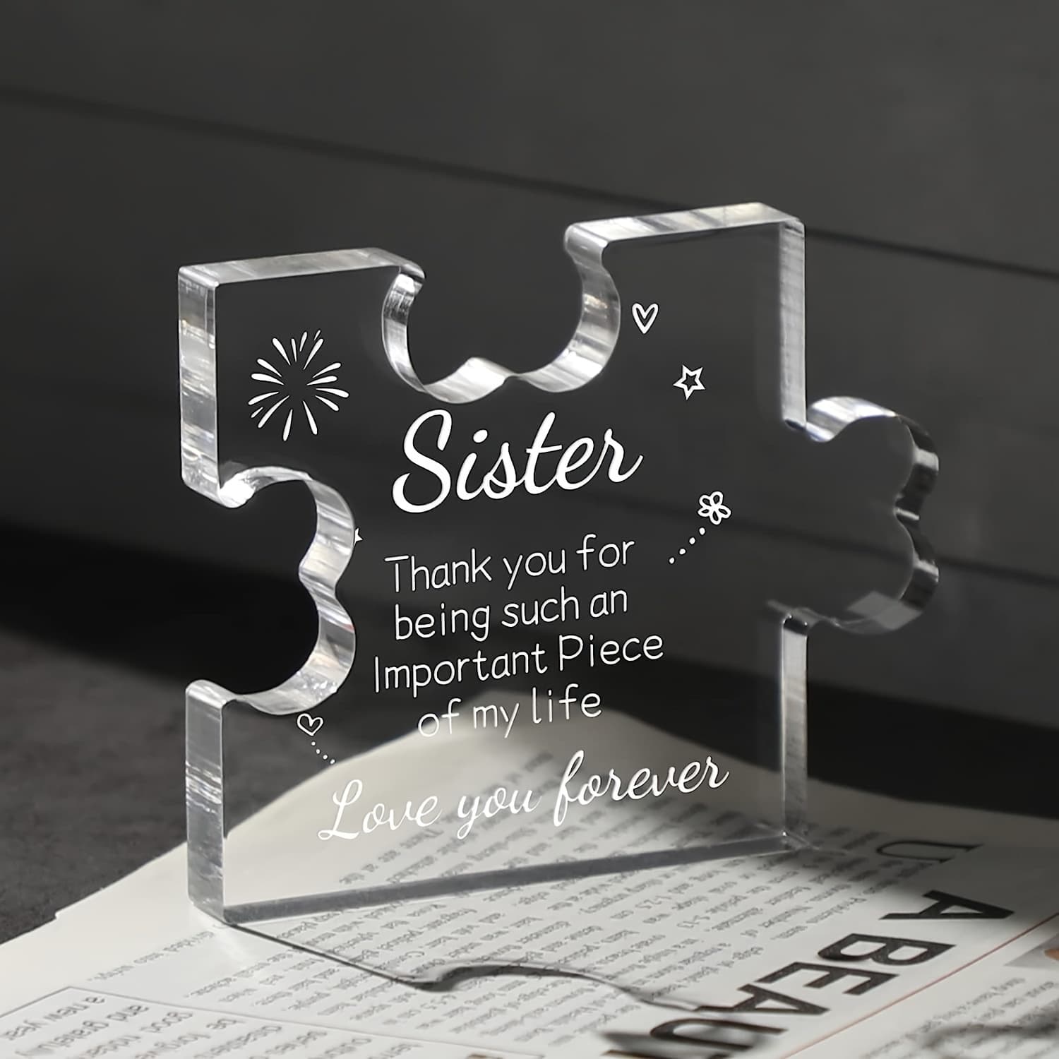 TEMU 1pc, Sister Gifts From Sister Acrylic Puzzle Plaque - Sister Birthday Gift Ideas 3.35 X 2.76 Inch Desk Decorations - Sister Gifts Birthday Christmas Card For Sister