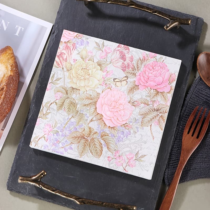 TEMU 33*33cm Wild Flower Printed Napkins, For Home Banquets, Ordinary Parties, Wedding Decoration Napkins