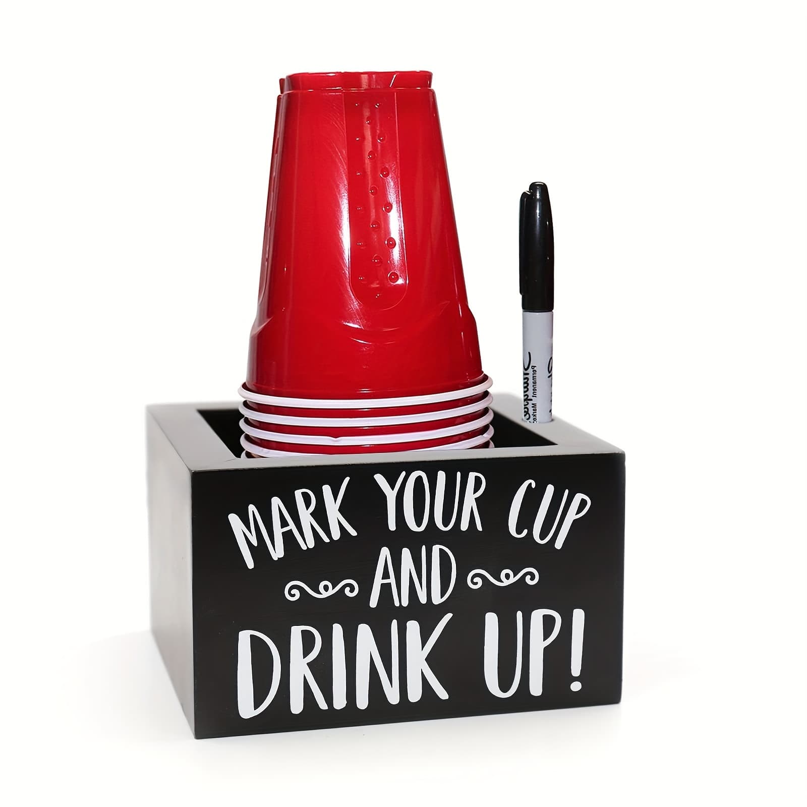 TEMU 1pc Cup Caddy, Wooden Party Cup Dispenser, Mark Your Cup Plastic Cup Marker Holder, Farmhouse Decor, Holiday Housewarming Hostess Bridal Shower Gift (marker Not Included)