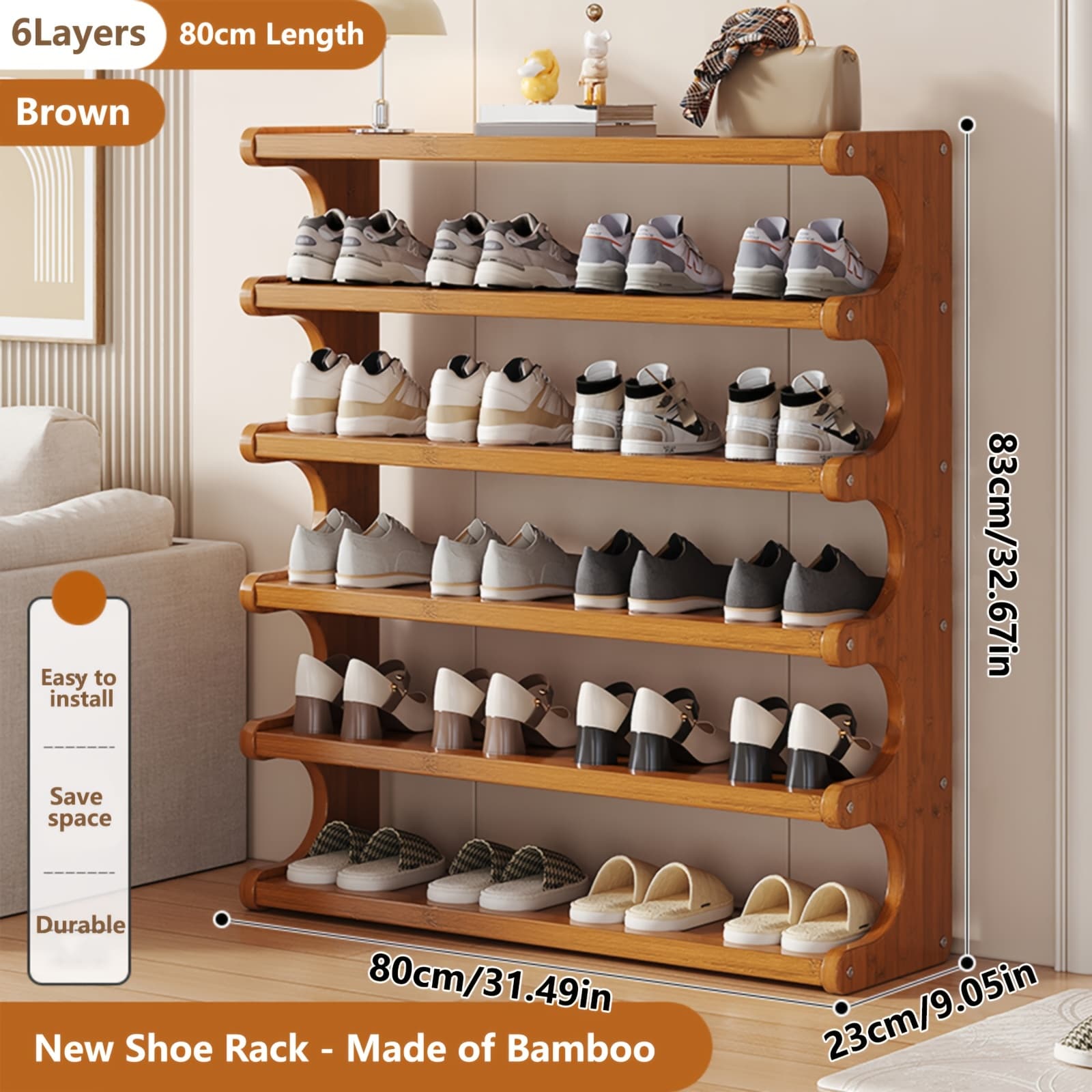 TEMU 1pc Bamboo Shoe Rack | 3/5/6-tier -standing Shoe Shelf Suitable For Entryway, Living Room, Bedroom, - Space-saving Storage With Easy Assembly, Modern Minimalist, Bamboo Shoe For Small Spaces