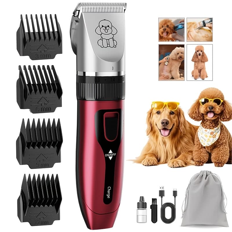 TEMU Professional Dog Grooming Kit - Usb Rechargeable Electric Clippers With Thick Ceramic , Brush & Measuring Tool Set For Cats And Dogs