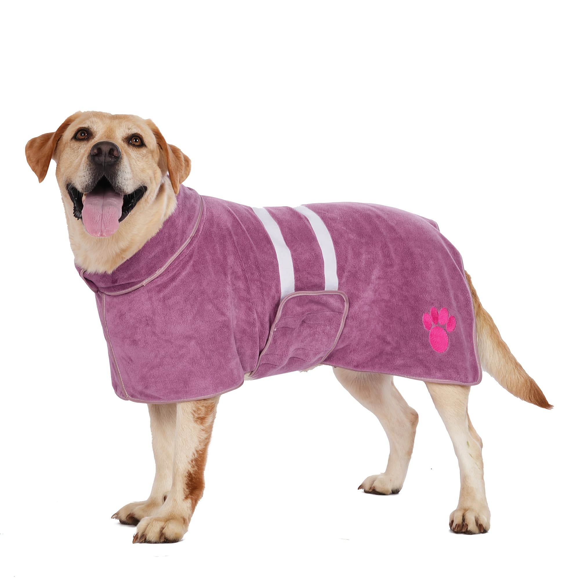 TEMU 1pc Quick-drying Dog Bathrobe, Dog Embroidered Towel Robe, Super Absorbent Pet Bathrobe With Adjustable Belly Band, Fabric, Embroidered