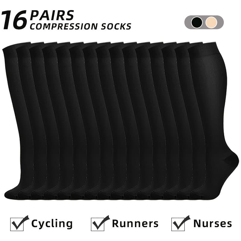 TEMU 16 Pairs Of Compression Stockings, Long Tube Compression Stockings For Men And Women, Teachers, Nurses, Special Professional Compression Stockings