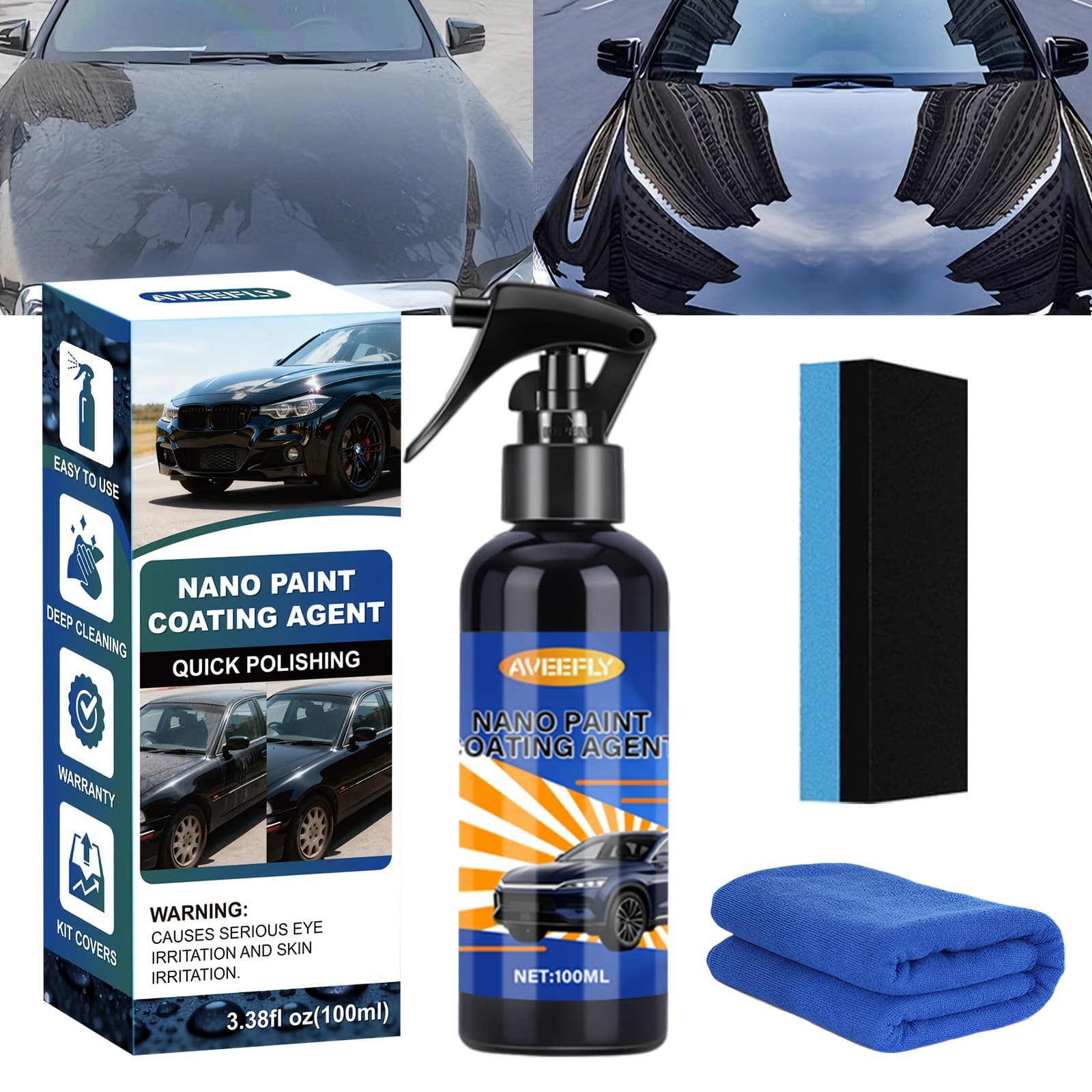 TEMU Car Coating Spray, 3.38fl.oz Quick Effect Coating Agent, Coat Car Wax, Car Scratch Wax Coating Spray, Oil Film Emulsion Glass Cleaner