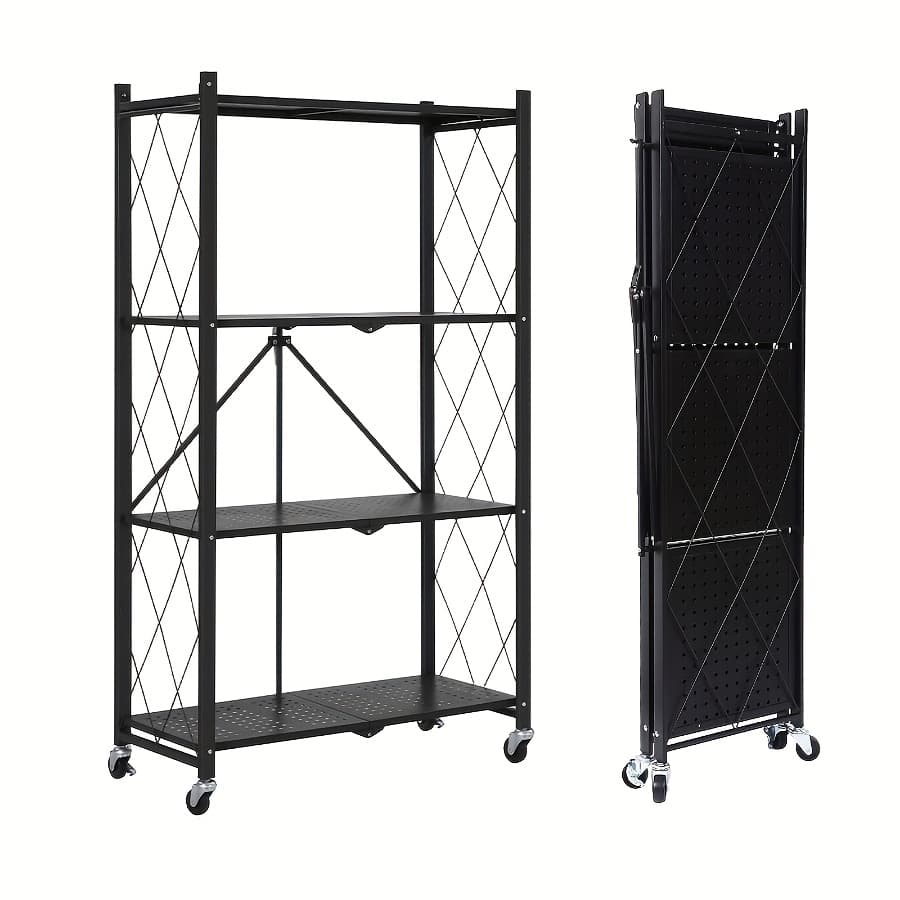 TEMU Office Bookshelf Shelving Unit, 3/4/5-tier Unassembled Storage Rack, With Wheeled Storage Shelves, Portable Floor-standing Versatile Miscellaneous Storage Rack