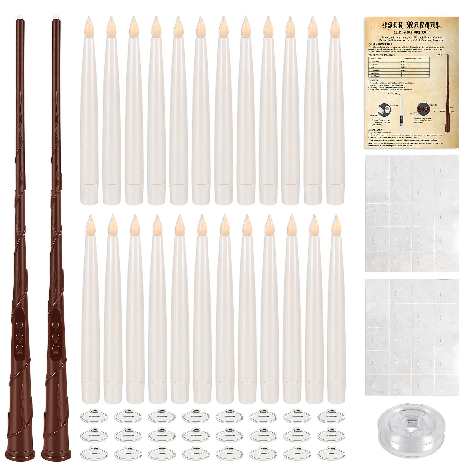 TEMU 24 Flying Magic Candles, With 2 , And Operate, With Wand Controlled Lighting Effects That Can Create Indoor Decoration Scenes, Perfect For Halloween, Birthday Parties, And Wizard Themed Events thumbnail 2
