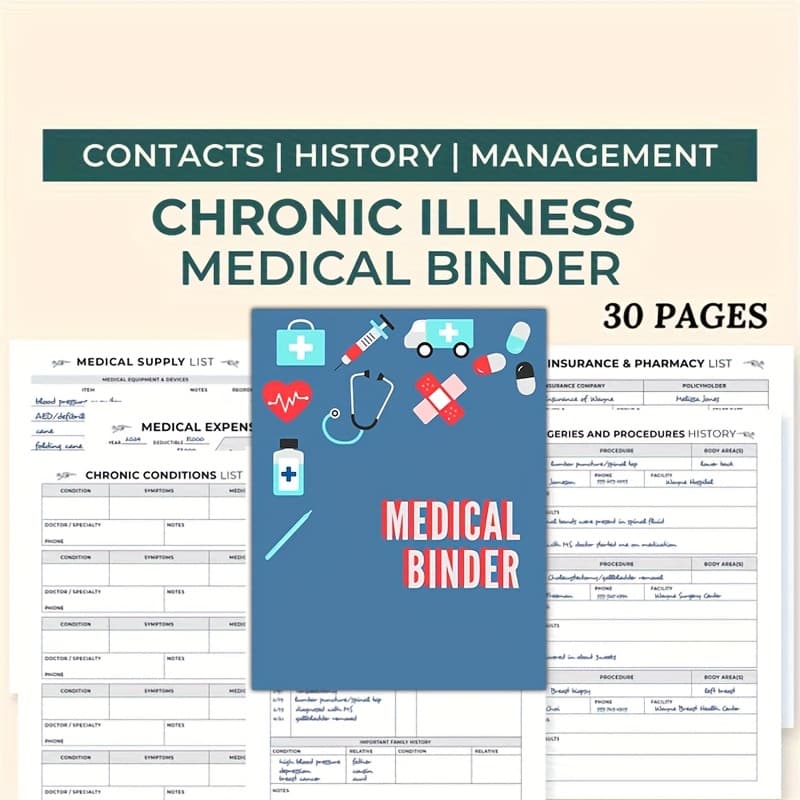 TEMU Illness Medical Binder, , Log Health , Family Medical History, Healthcare Expense 30 Pages