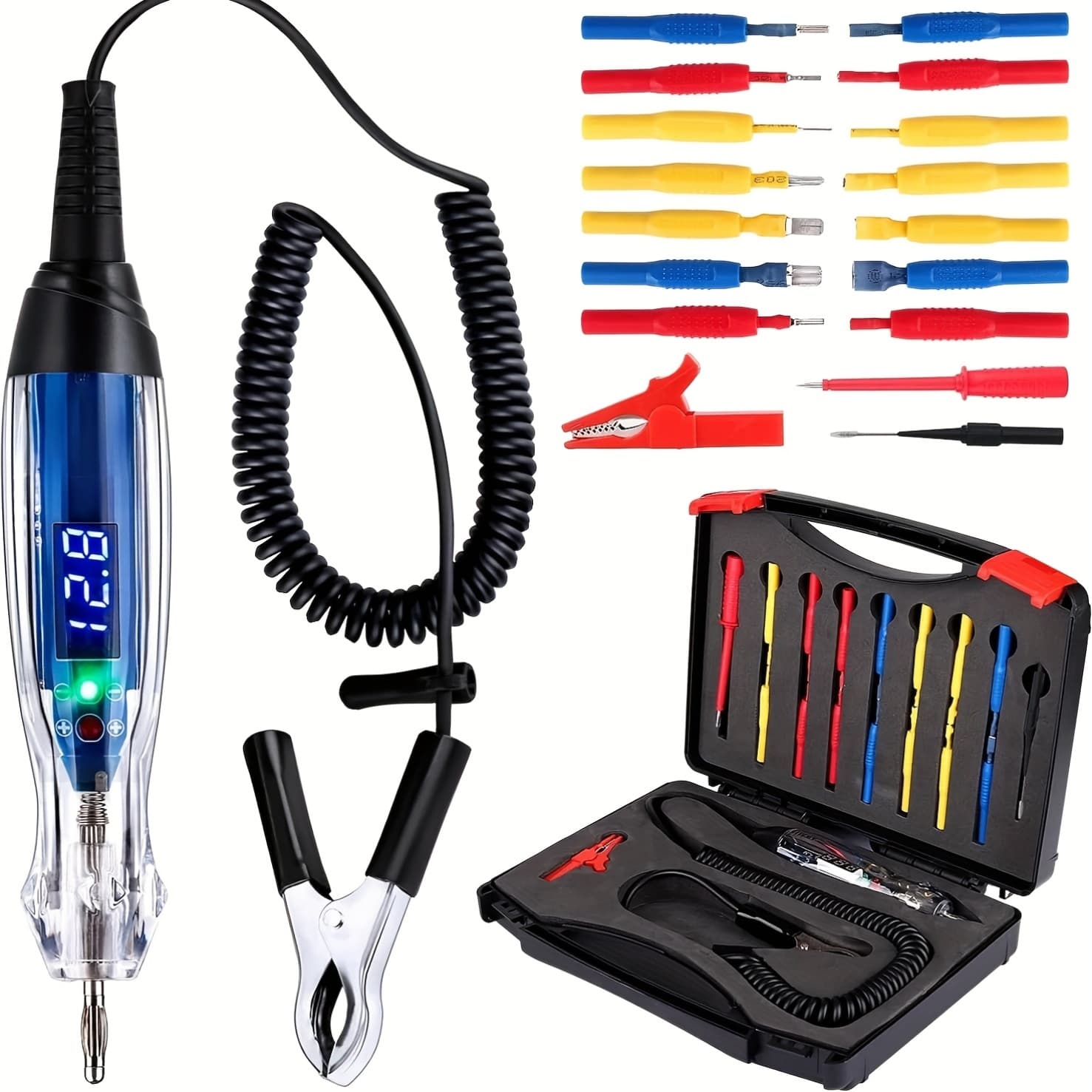 TEMU Ns-836a Test Light Probe Kit, 3-36v Digital Automotive Circuit Tester With Voltmeter, 18pcs Multi Function Auto Fuse Voltage Tester Electric Probe Test Kit With Blackcarrying Case