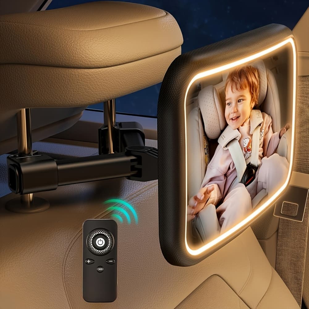 TEMU Car Rearview Mirror With Light, Rearview Mirror With Remote Control, Rearview Mirror Hook , Clear Shatterproof, Rechargeable 2000mah