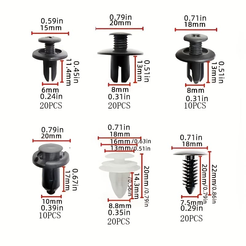 TEMU 100pcs Car Fixing Clips, Disassembly Tools, 6 Popular Sizes Of Door Trim Clips And Bumper Push Rivet Clips, Without Battery