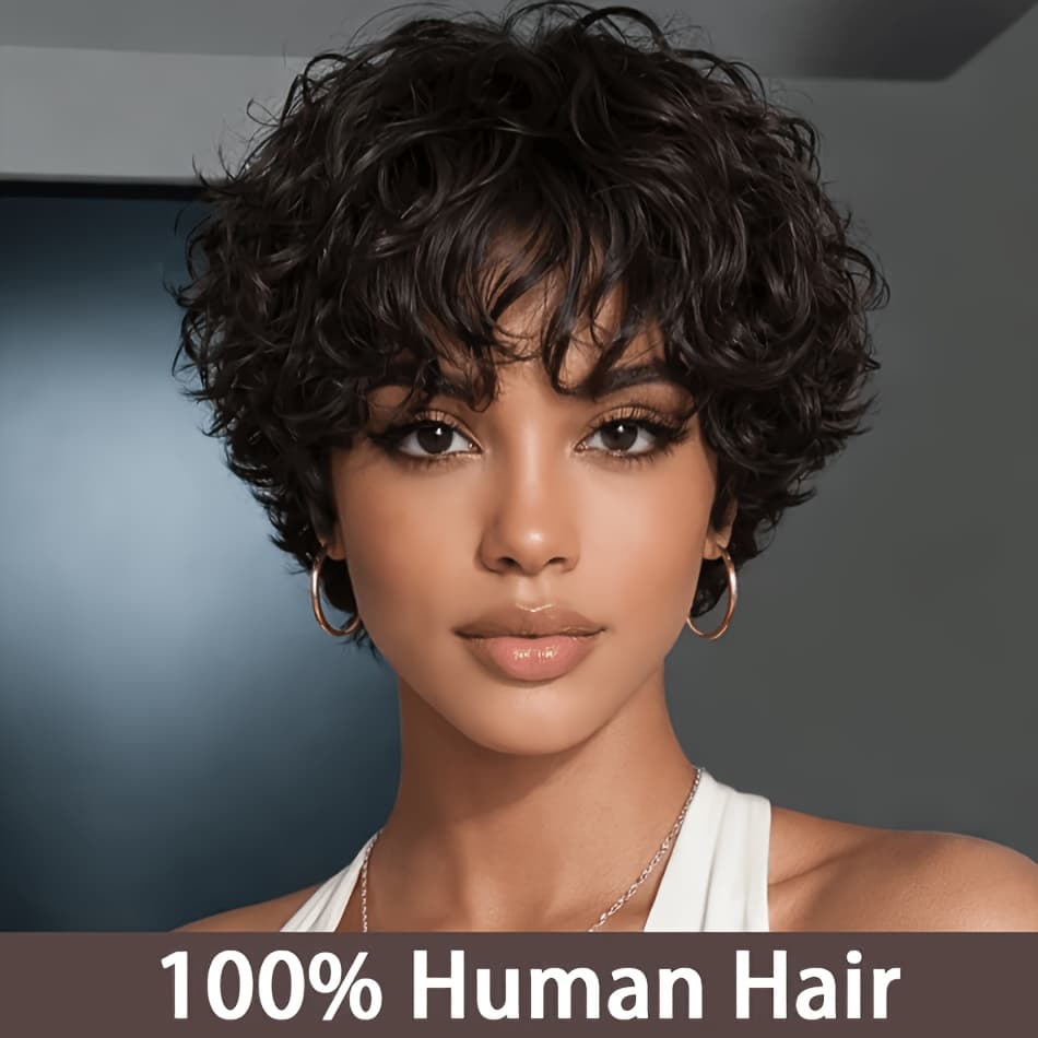 TEMU Brazilian Human Hair Wig, Glueless Short Cut With , No Adhesive Instant Wear & , 180% High Density , Perfect For Daily Wear, Parties, And
