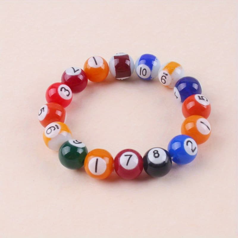 TEMU Bohemian Vintage Style 12mm Acrylic Pool Number Beads Bracelet, Unisex Dome Jewelry, Daily Wear, Gift, All - School-related, No Metal Plating,