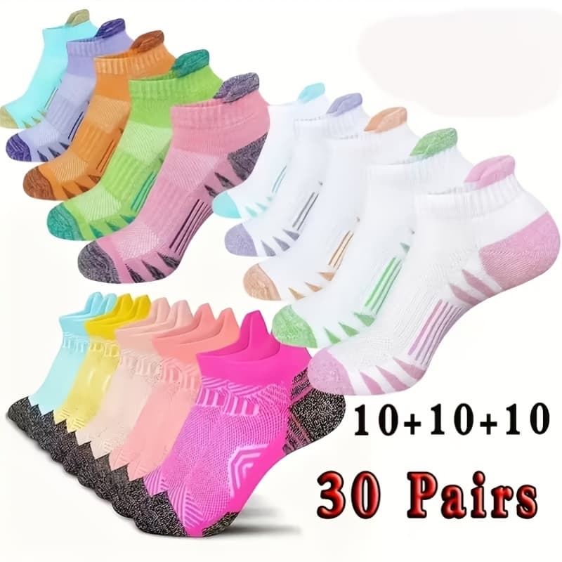 TEMU 15/30-pair Pack Ankle Sports Socks Suitable For Running & Casual Wear, Low-cut Athletic Socks Design, 5% Spandex Stretch, Machine Washable, - For &, For Training & Everyday Use