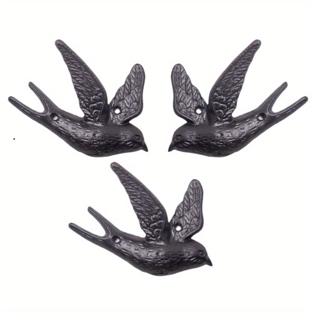 TEMU 3pcs Vintage Country Style 3d Cast Iron Swallow Wall Hooks - Heavy Duty, Rustic For Coats, Hats, Keys, Bags - Indoor/outdoor Garden Courtyard Wall Decoration, Hooks For Hanging Thing