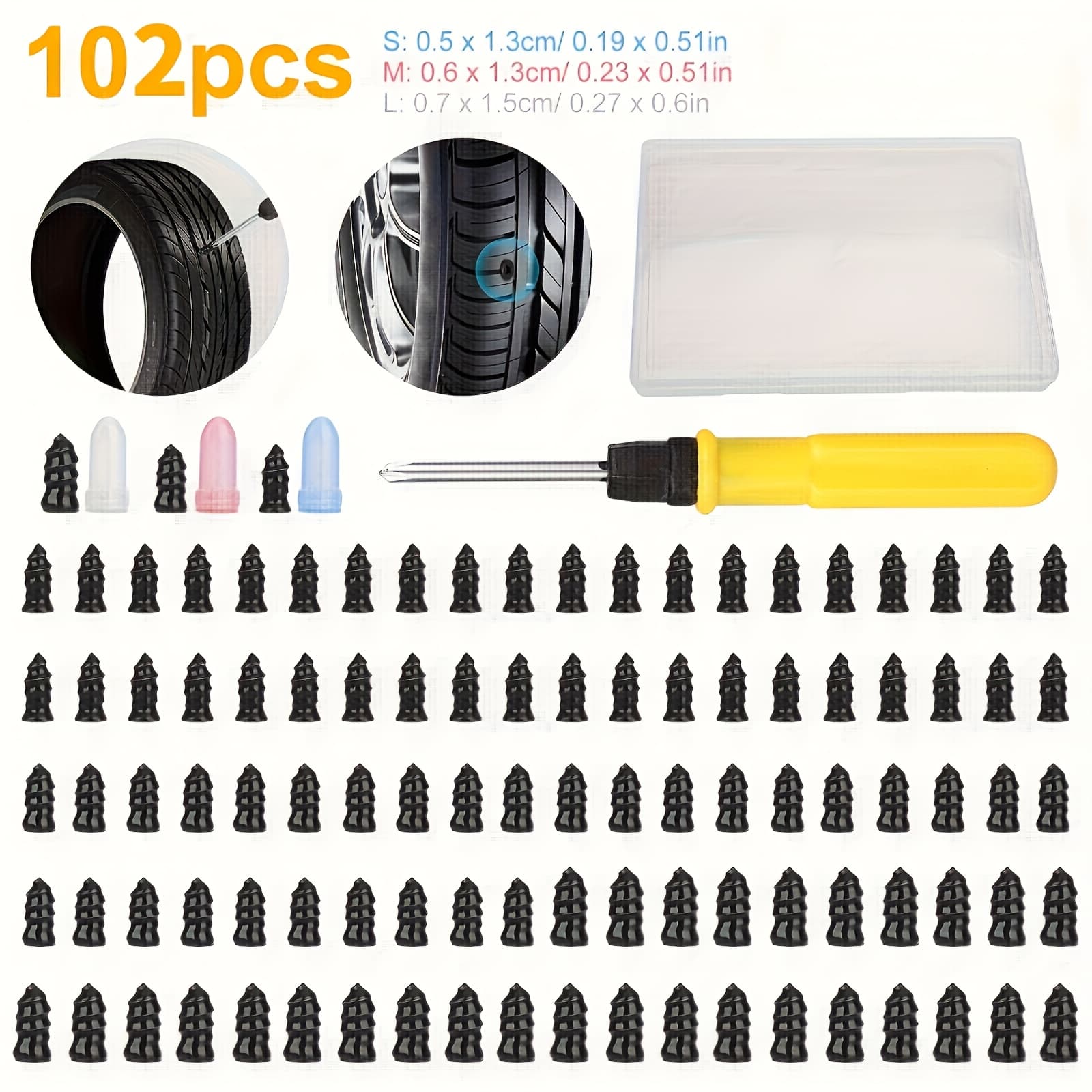 TEMU 102pcs Tire Repair Plugs, Sturdy And Easy-to-install Rubber Nails, Puncture Repair Set For Vehicles, Motorcycles, Bicycles, Trucks, And Scooters