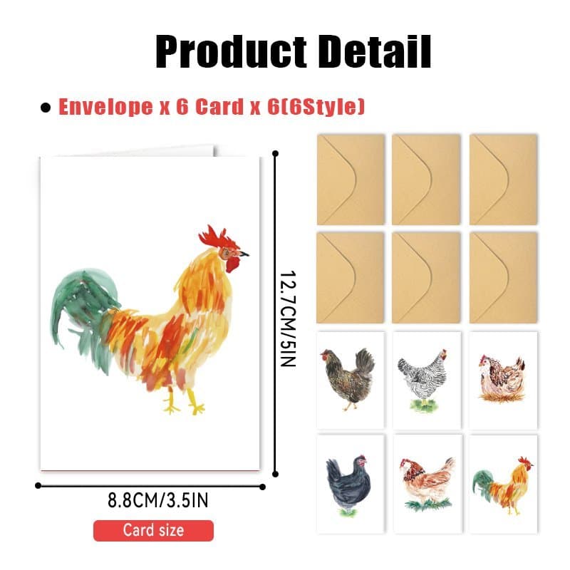 TEMU 12-pack Birthday Greeting Cards Featuring Chickens, Complete With Envelopes, Ideal For Family, , And Colleagues