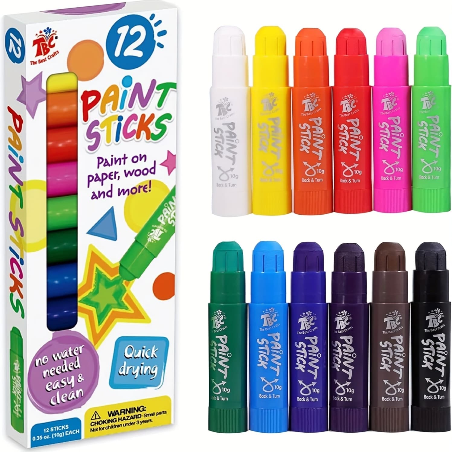 TEMU Tbc The Best Crafts Paint Sticks,12 , Washable Paint, Non-toxic, Tempera Paint Sticks For Kids And Students,back To Shcool