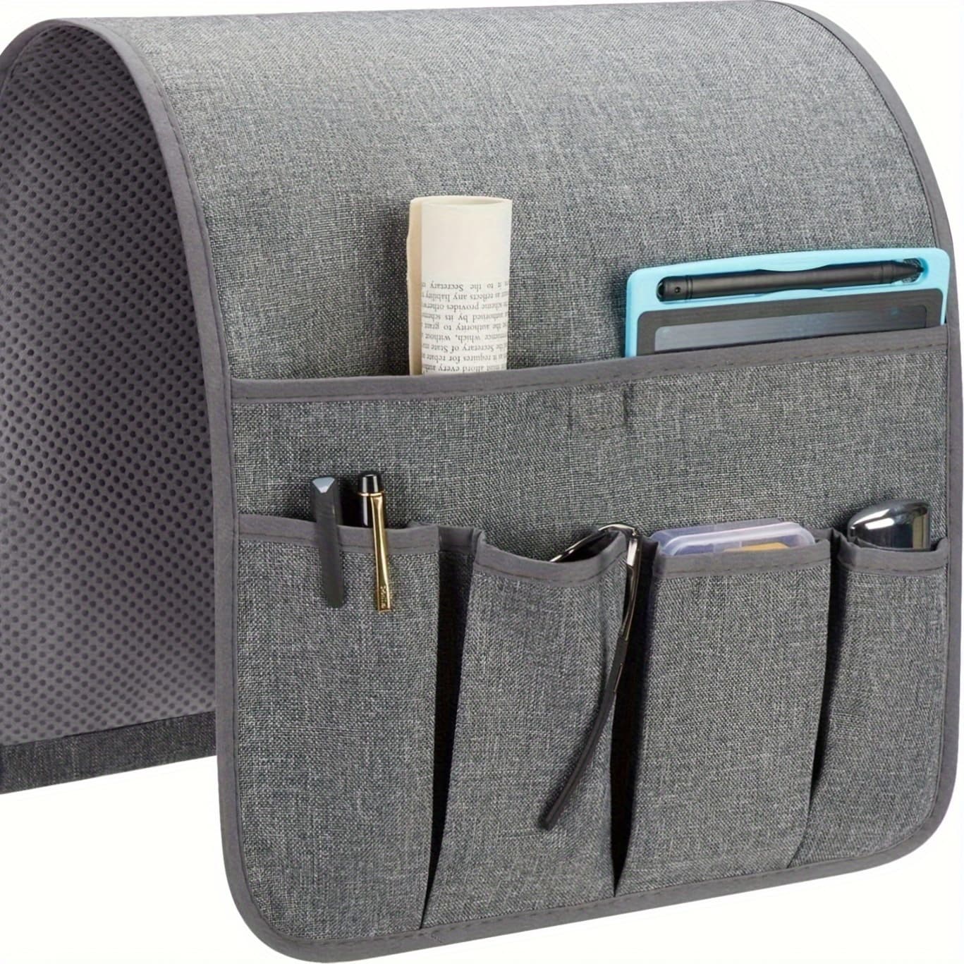 TEMU 1pc Chair Storage Sofa Chair Hanging Bag Storage, Integrated Hanging Bag, Storage Bag, Non-woven Integrated Storage, 5 Pockets Non-slip Bedside Shelf, Car Seat Back Hanging Bag