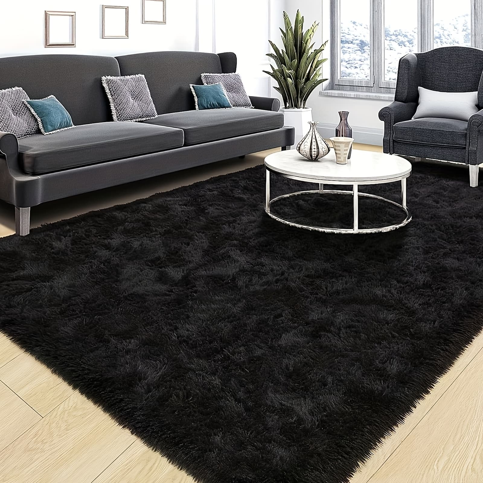 TEMU 1pc Luxurious Fluffy Area Rug, Soft Plush Polyester Carpet For Living Room Bedroom Study Makeup Room, Non-slip Nordic Style Home Decor, Bedroom Living Room Holiday Decoration,