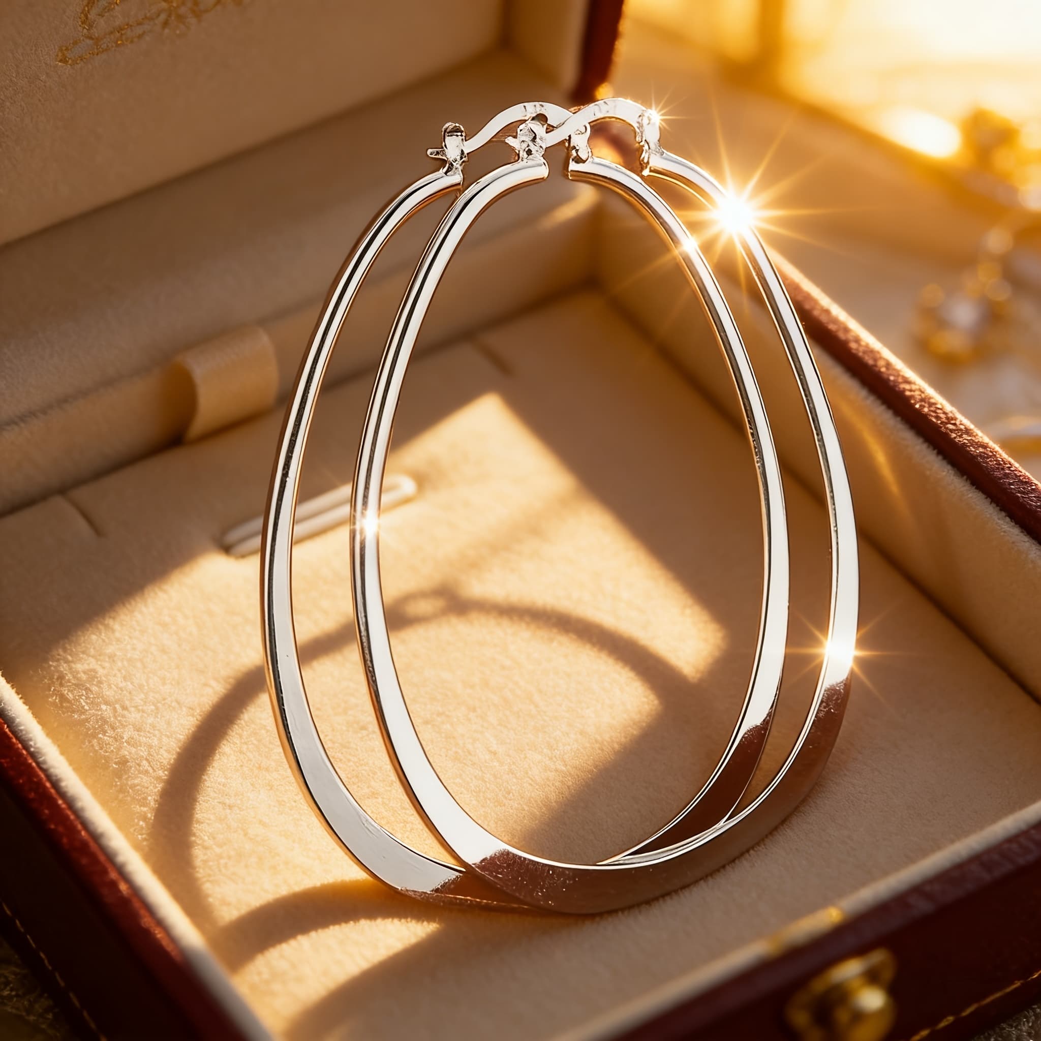 TEMU 1 Pair Of Stylish Oval Hoop Earrings For Women - Elegant Jewelry Daily Wear Accessories - Without Box