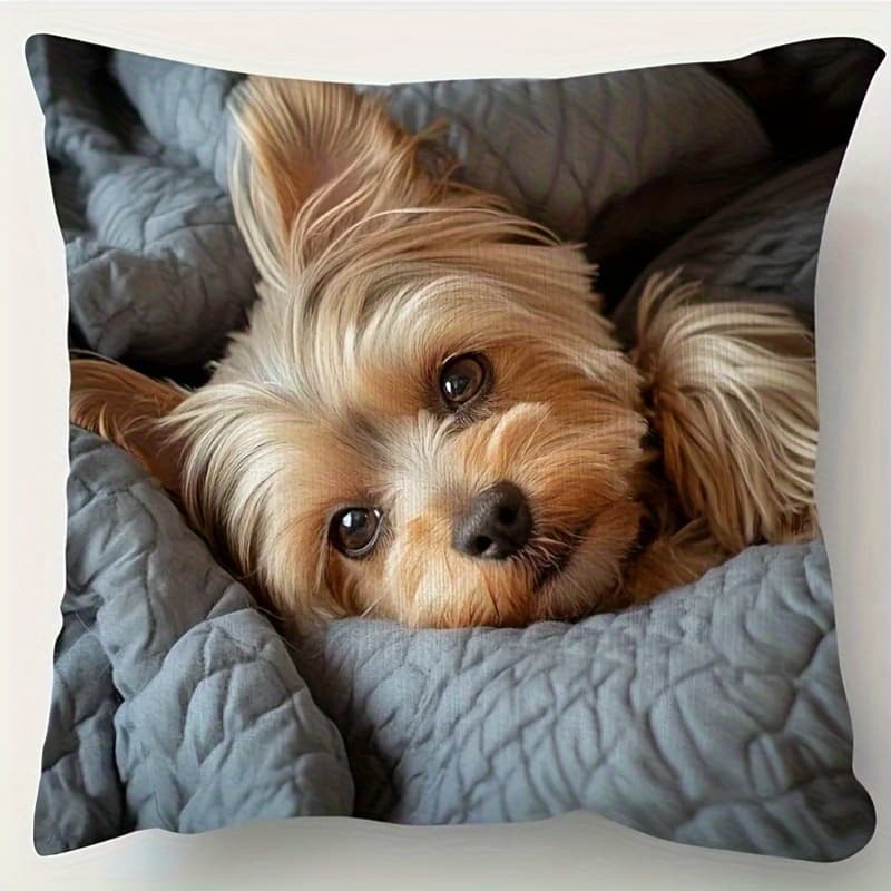 TEMU 1 Yorkshire Terrier Single-sided 2d Printed Pillow Cover - Decor, Zipper Closure, 100% Polyester Machine Wash-friendly For Sofa And Bed In Vintage Style (no Filling)