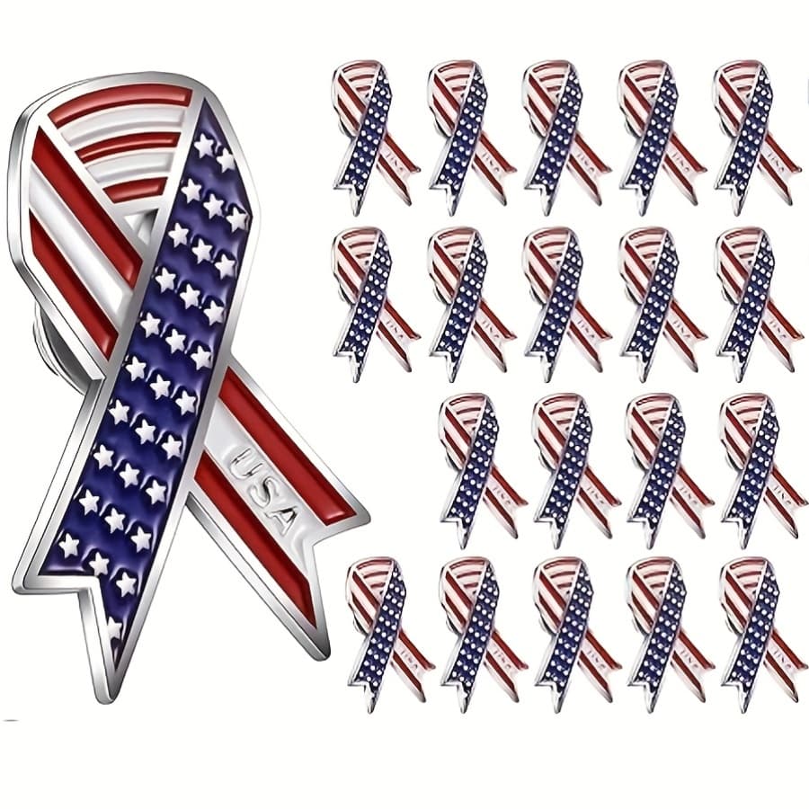 TEMU 20pcs Day Gifts Patriotic American Flag Lapel Pins Metal Usa Flag Ribbon Enamel Pins Bulk Hat Badge Pins Decorations