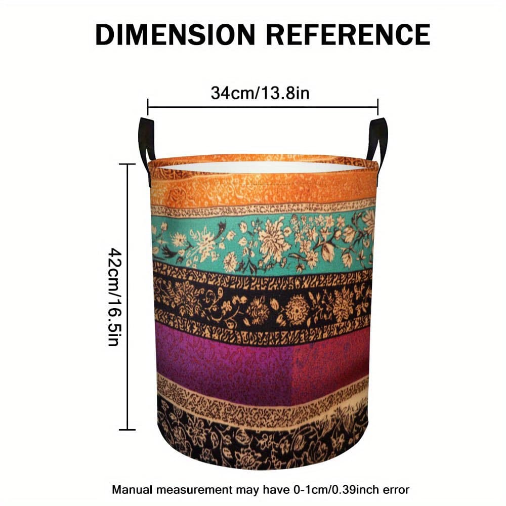 TEMU 1pc Wine Bohemian Style Handle- Laundry Basket - Round Shape For Dorm, Living Room And Laundry Room