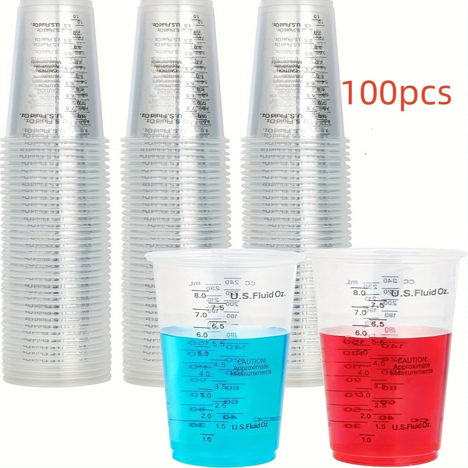 TEMU Set Of 100 -ounce Plastic Disposable Measuring Cups, Ideal For Mixing Resin, Epoxy, Paint, And Ingredients, As Well As For Arts And Crafts, Including Jewelry Casting.