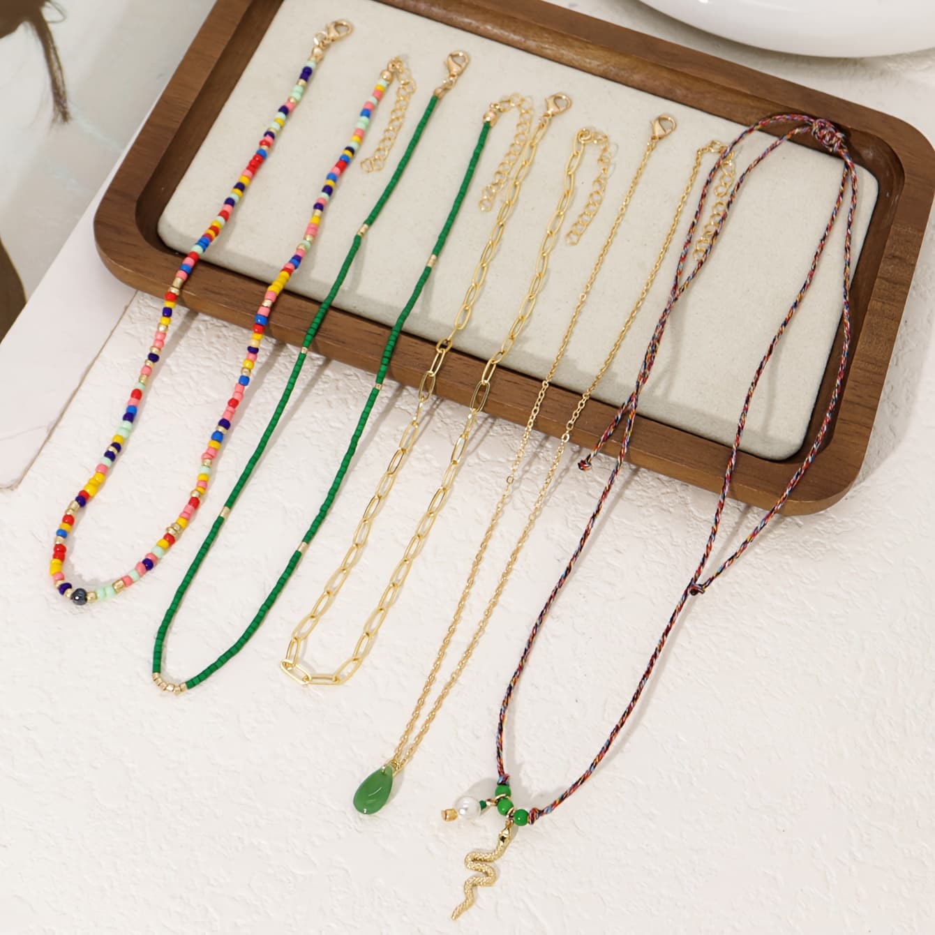 TEMU 5pcs Women's Fashion Necklaces, Ethnic Bohemian Snake Pendant Seed Bead Tassel Necklace Set, Vacation Party Jewelry Additions